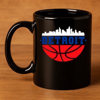 Detroit Skyline Basketball Logo 11oz C Handle Ceramic Mug