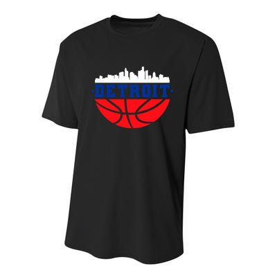 Detroit Skyline Basketball Logo Youth Performance Sprint T-Shirt