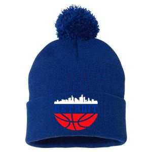 Detroit Skyline Basketball Logo Pom Pom 12in Knit Beanie