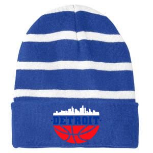 Detroit Skyline Basketball Logo Striped Beanie with Solid Band