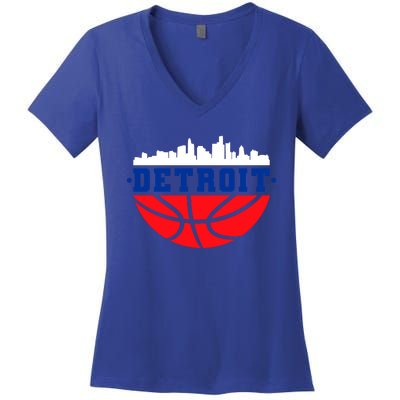 Detroit Skyline Basketball Logo Women's V-Neck T-Shirt