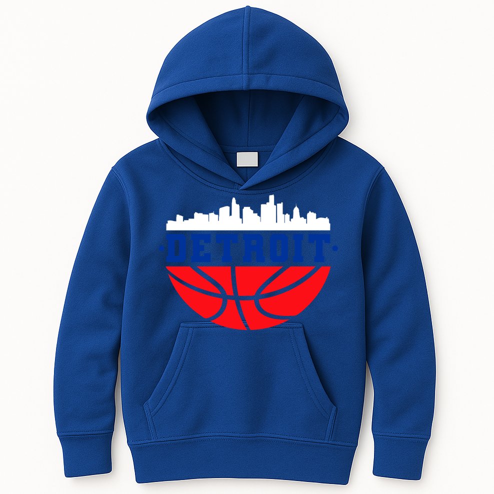 Detroit Skyline Basketball Logo Kids Hoodie