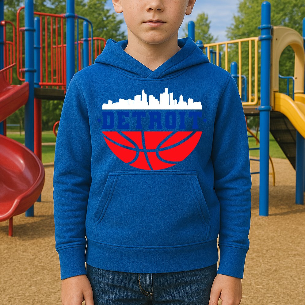 Detroit Skyline Basketball Logo Kids Hoodie