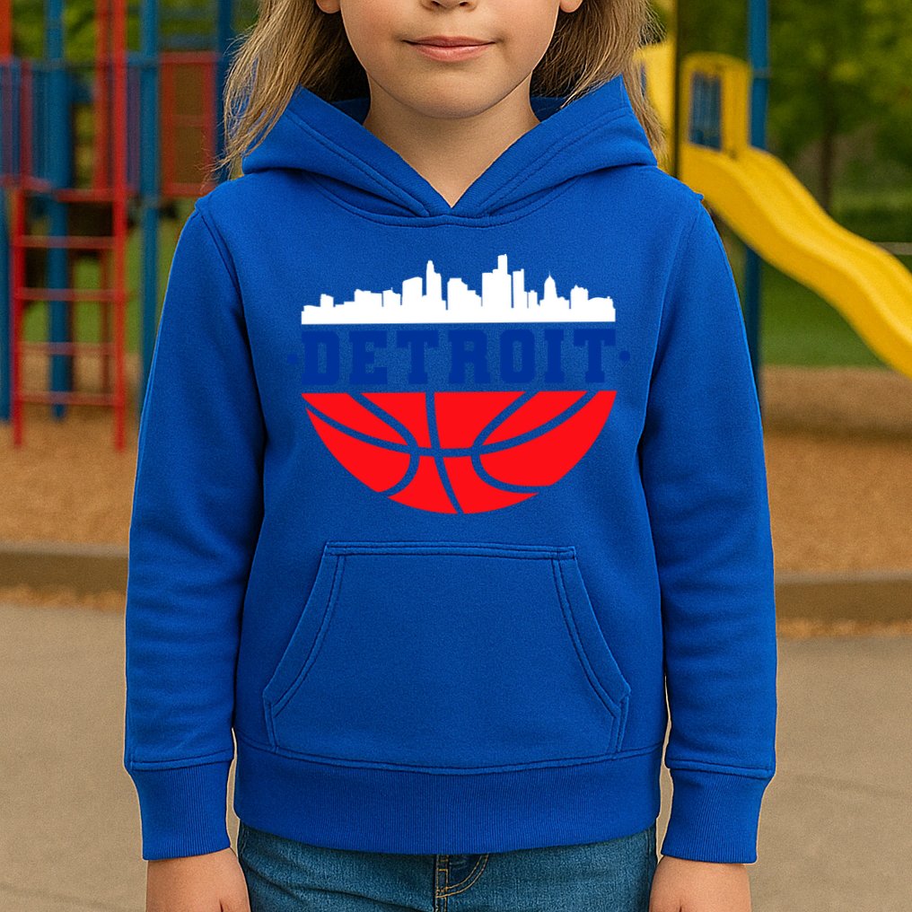Detroit Skyline Basketball Logo Kids Hoodie