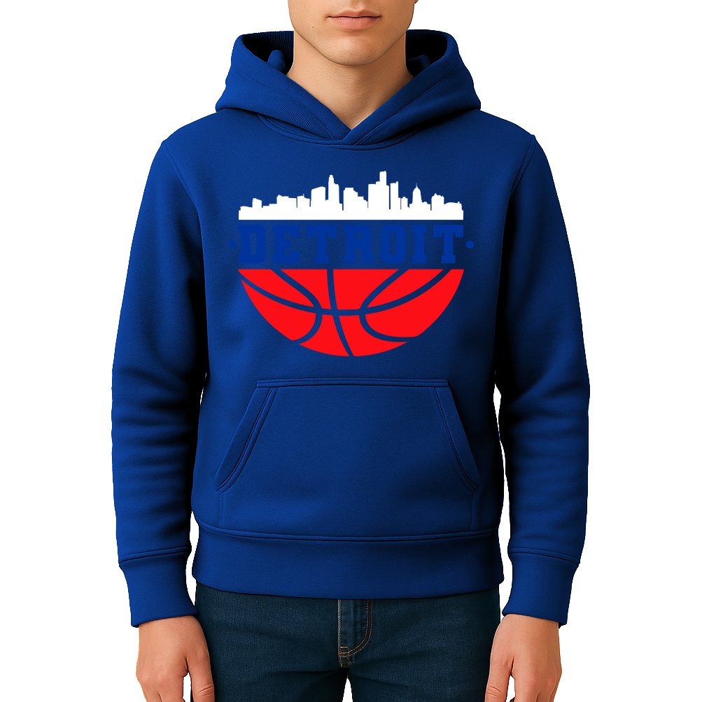 Detroit Skyline Basketball Logo Kids Hoodie
