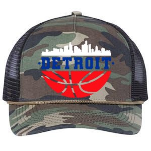 Detroit Skyline Basketball Logo Retro Rope Trucker Hat Cap