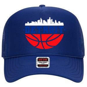 Detroit Skyline Basketball Logo High Crown Mesh Back Trucker Hat