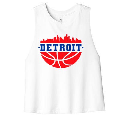 Detroit Skyline Basketball Logo Women's Racerback Cropped Tank