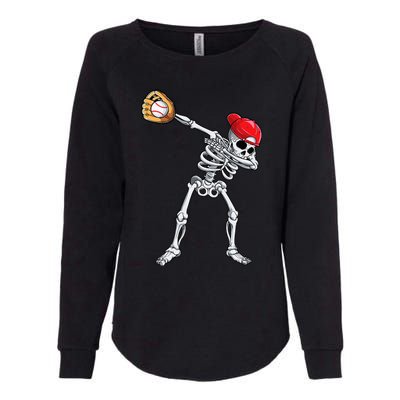 Dabbing Skeleton Baseball Halloween Player Catcher Pitcher Womens California Wash Sweatshirt