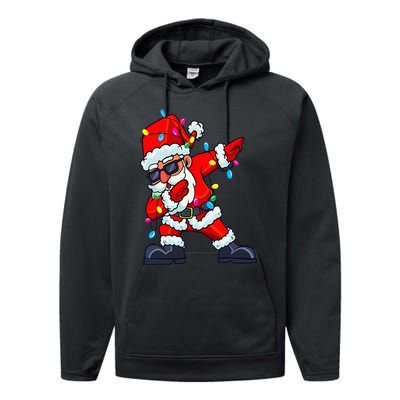 Dabbing Santa Claus Christmas Tree Lights  Dab Xmas Performance Fleece Hoodie