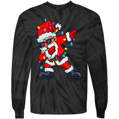 Dabbing Santa Claus Christmas Tree Lights  Dab Xmas Tie-Dye Long Sleeve Shirt