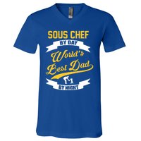 Dad Sous Chef Gift Sous Chef By Day Dad At Night Gift V-Neck T-Shirt