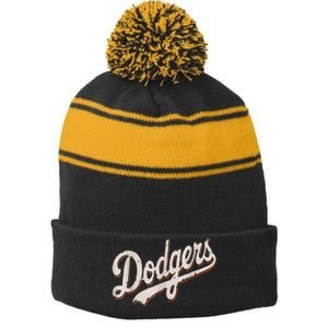 Dodgers Style Classic Stripe Pom Pom Beanie