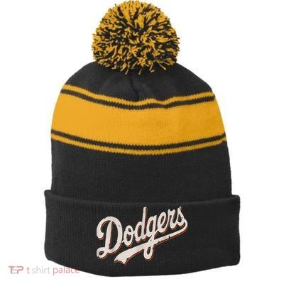 Dodgers Style Classic Stripe Pom Pom Beanie