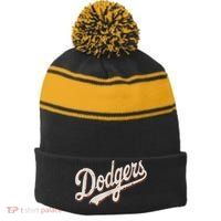 Dodgers Style Classic Stripe Pom Pom Beanie