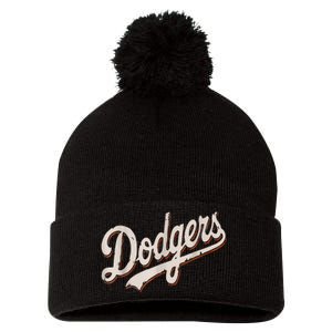 Dodgers Style Classic Pom Pom 12in Knit Beanie