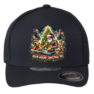 Dj Santa Claus Rockin Christmas Tree Music Xmas Winter Gift Flexfit Unipanel Trucker Cap