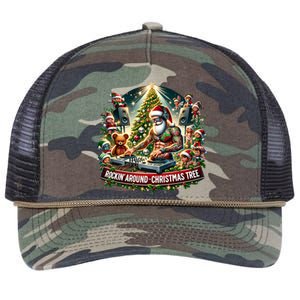 Dj Santa Claus Rockin Christmas Tree Music Xmas Winter Gift Retro Rope Trucker Hat Cap