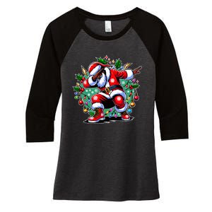 Dabbing Santa Claus Black African American Matching Xmas Pjs Women's Tri-Blend 3/4-Sleeve Raglan Shirt