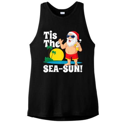 Drinking Santa Claus Tis The Seasun Christmas In July Gift Ladies PosiCharge Tri-Blend Wicking Tank