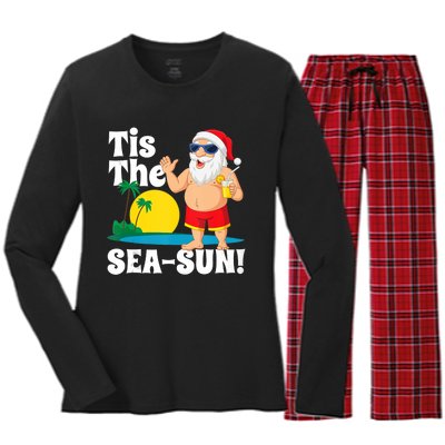 Drinking Santa Claus Tis The Seasun Christmas In July Gift Women's Long Sleeve Flannel Pajama Set 