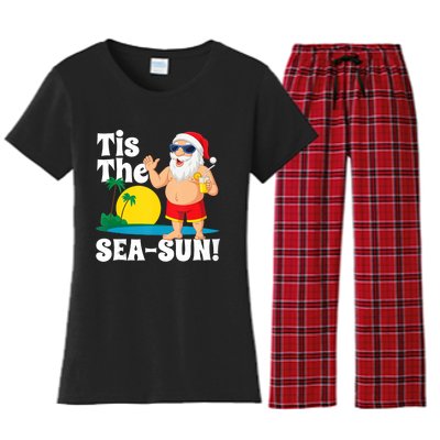 Drinking Santa Claus Tis The Seasun Christmas In July Gift Women's Flannel Pajama Set