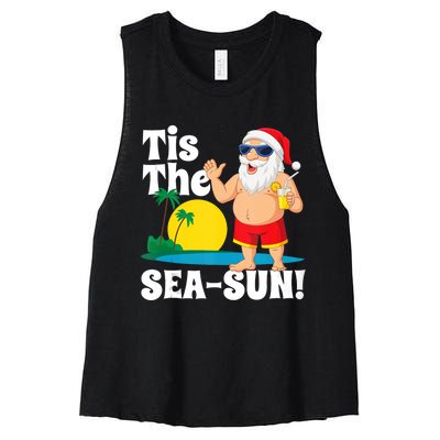 Drinking Santa Claus Tis The Seasun Christmas In July Gift Women's Racerback Cropped Tank