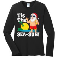 Drinking Santa Claus Tis The Seasun Christmas In July Gift Ladies Long Sleeve Shirt