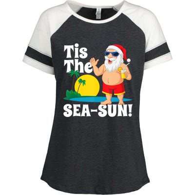 Drinking Santa Claus Tis The Seasun Christmas In July Gift Enza Ladies Jersey Colorblock Tee