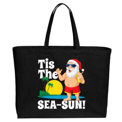 Drinking Santa Claus Tis The Seasun Christmas In July Gift Cotton Canvas Jumbo Tote