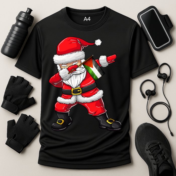 Dabbing Santa Claus From Palestine Xmas Gift Cooling Performance Crew T-Shirt