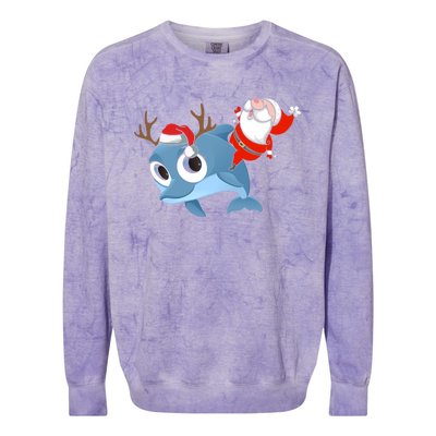 Dolphin Santa Claus Family Couple Matching Xmas Gift Cute Gift Colorblast Crewneck Sweatshirt