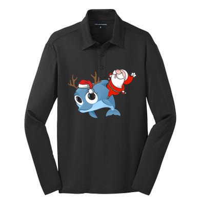 Dolphin Santa Claus Family Couple Matching Xmas Gift Cute Gift Silk Touch Performance Long Sleeve Polo