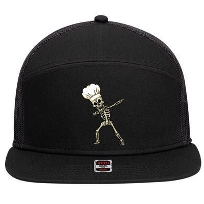 Dabbing Skeleton Chef Halloween Dabbing Scary Chef Great Gift 7 Panel Mesh Trucker Snapback Hat