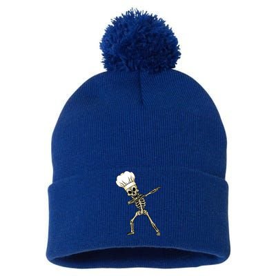 Dabbing Skeleton Chef Halloween Dabbing Scary Chef Great Gift Pom Pom 12in Knit Beanie