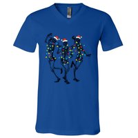 Dancing Skeleton Christmas Lights Funny Halloween Costume Great Gift V-Neck T-Shirt