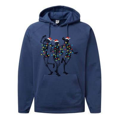 Dancing Skeleton Christmas Lights Funny Halloween Costume Great Gift Performance Fleece Hoodie