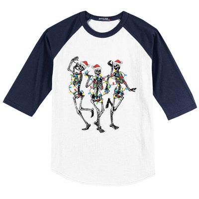 Dancing Skeleton Christmas Lights Funny Halloween Costume Great Gift Baseball Sleeve Shirt