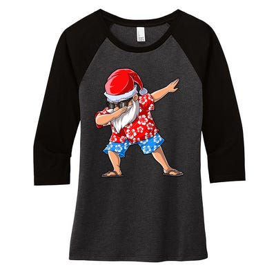 Dabbing Santa Christmas In July Hawaiian Xmas Dab Women's Tri-Blend 3/4-Sleeve Raglan Shirt