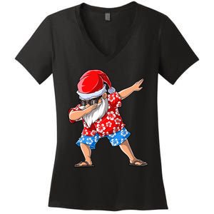 Dabbing Santa Christmas In July Hawaiian Xmas Dab Women's V-Neck T-Shirt