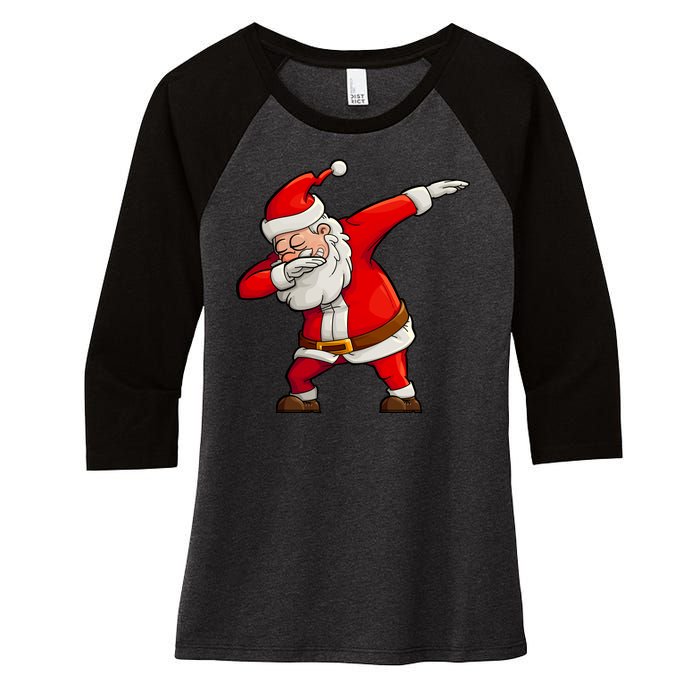 Dabbing Santa Claus Women's Tri-Blend 3/4-Sleeve Raglan Shirt