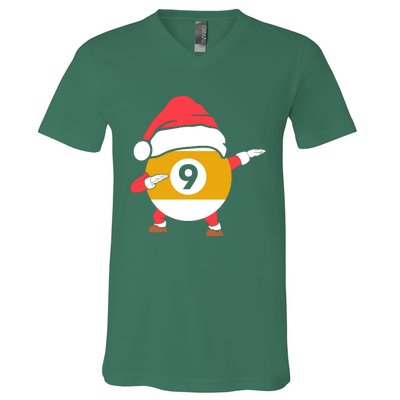 Dabbing Santa Claus Christmas Funny Pool Billiards Xmas Sport V-Neck T-Shirt