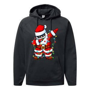 Dabbing Santa Claus Christmas Tree Lights Dab Xmas Performance Fleece Hoodie