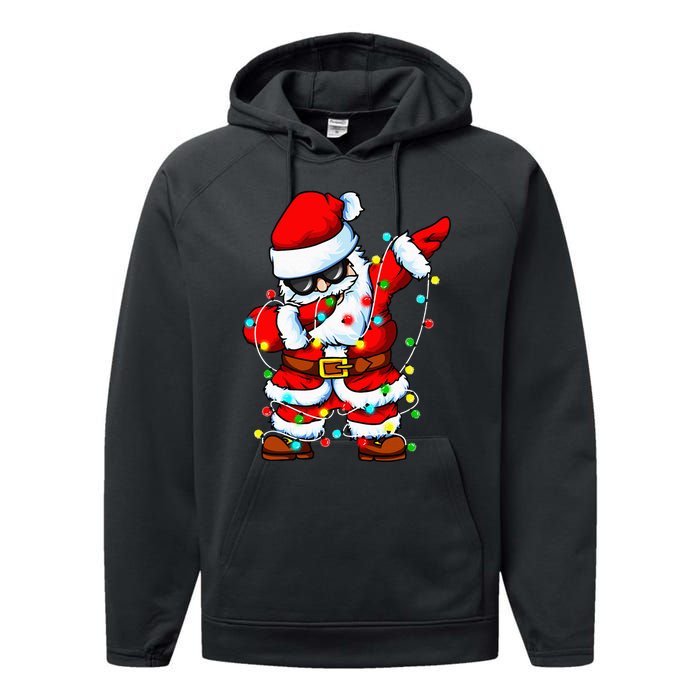 Dabbing Santa Claus Christmas Tree Lights Dab Xmas Performance Fleece Hoodie