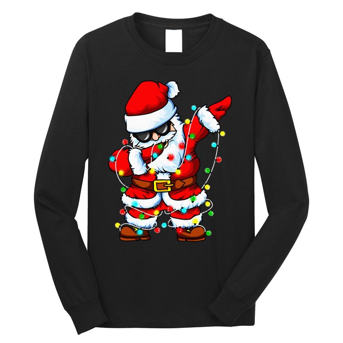 Dabbing Santa Claus Christmas Tree Lights Dab Xmas Long Sleeve Shirt