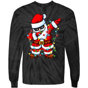 Dabbing Santa Claus Christmas Tree Lights Dab Xmas Tie-Dye Long Sleeve Shirt