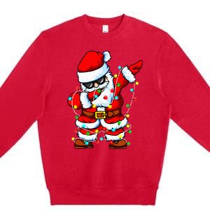 Dabbing Santa Claus Christmas Tree Lights Dab Xmas Premium Crewneck Sweatshirt