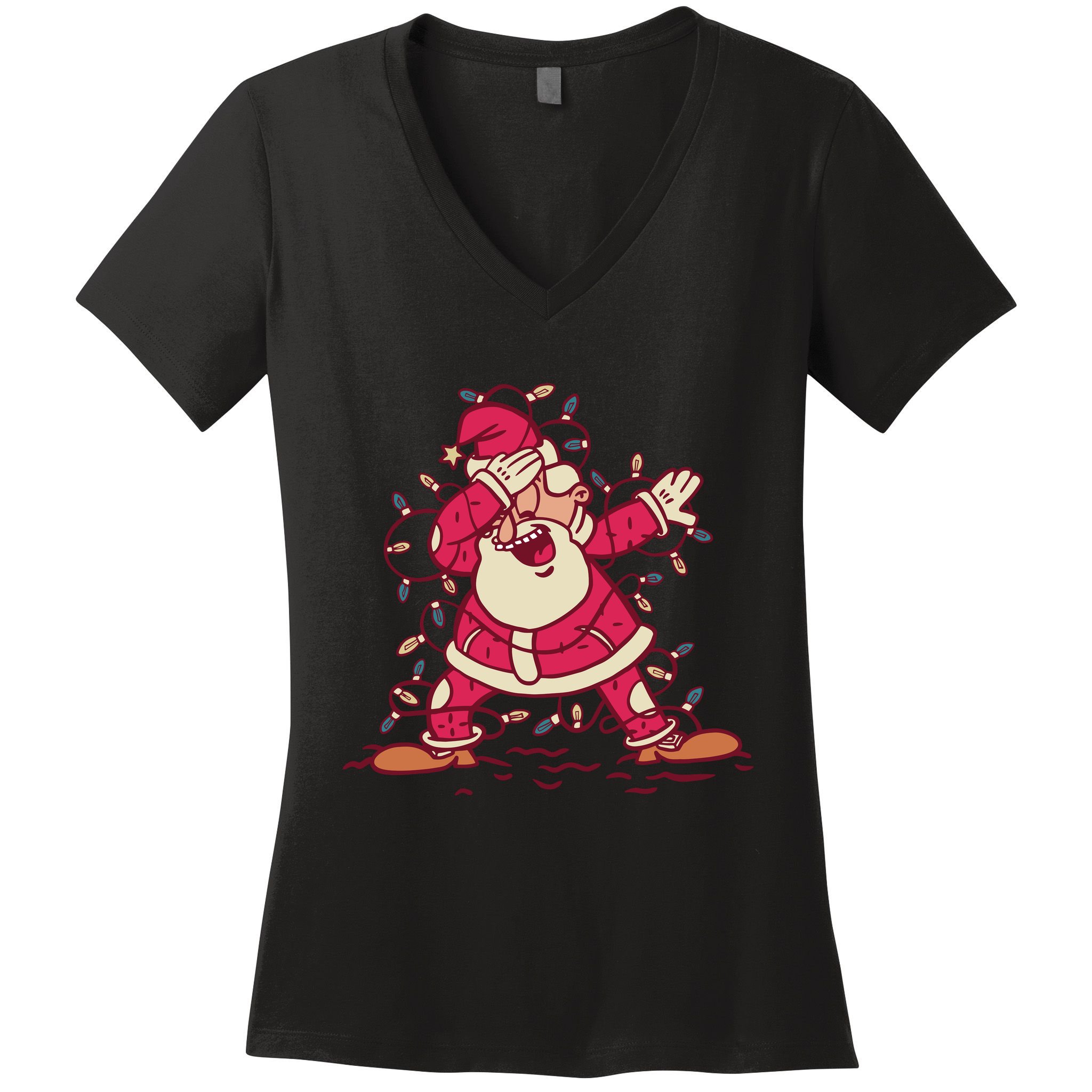Dabbing Santa Cartoon Women's V-Neck T-Shirt