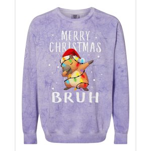 Dabbing Santa Capy Light Merry Christmas Bruh Boy Girl Funny Colorblast Crewneck Sweatshirt