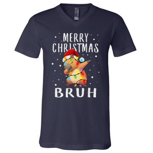 Dabbing Santa Capy Light Merry Christmas Bruh Boy Girl Funny V-Neck T-Shirt